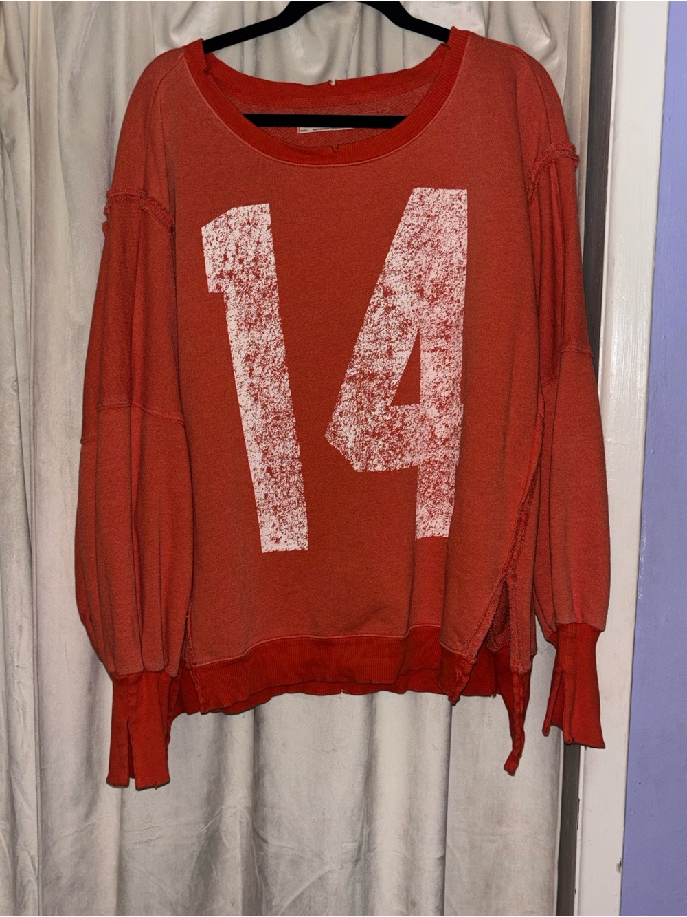 We The Free Red Distressed '14' Pullover Sweatshirt